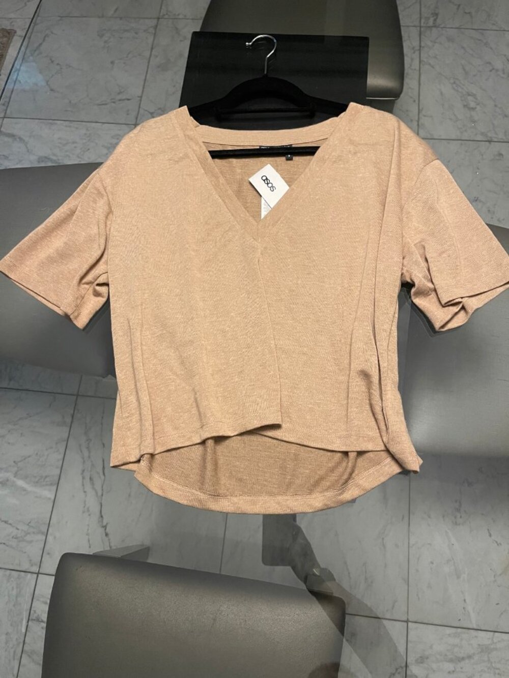 ASOS DESIGN Tan Heathered V-Neck High-Low Tee NWT Sz 10 $22 Retail